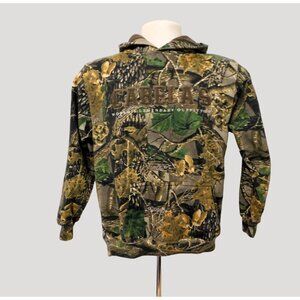 Cabelas Seclusion 3D Woodland Camo Hoodie Sweatshirt Youth Size L Reg Cotton Pol